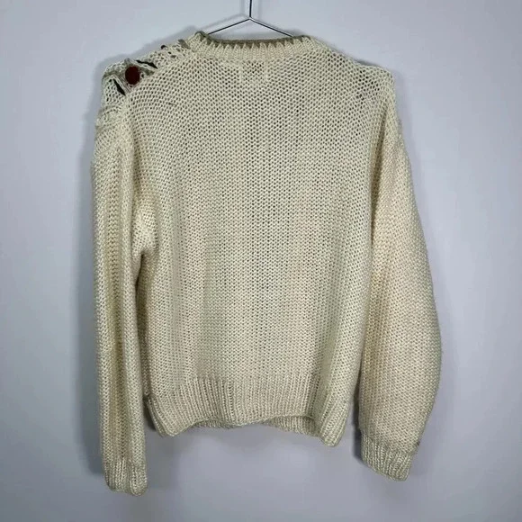 Vintage Bauble Cream Knit Cardigan Sweater Large - Picture 5 of 6